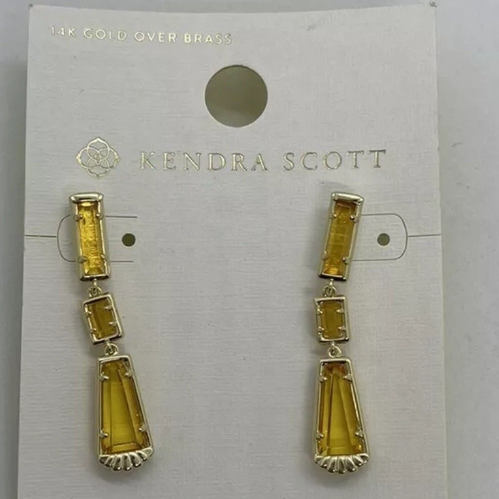 Kendra Scott Serena Linear Earrings Dangle Yellow Scalloped 14k Gold Over Brass